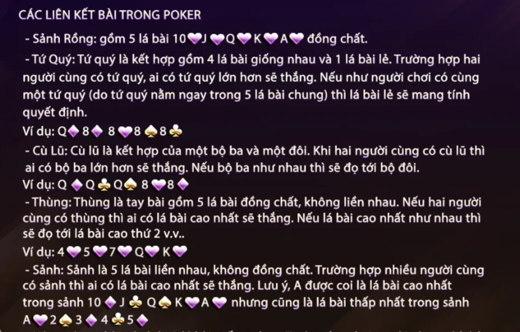 Những liên kết tại game Poker