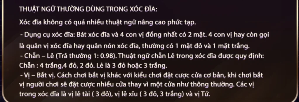 Thuật ngữ thường gặp trong xóc đĩa 